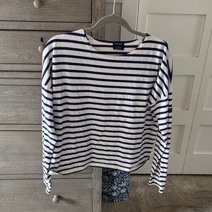 J. Crew X Saint James Navy and White Breton Striped Long Sleeve Tee